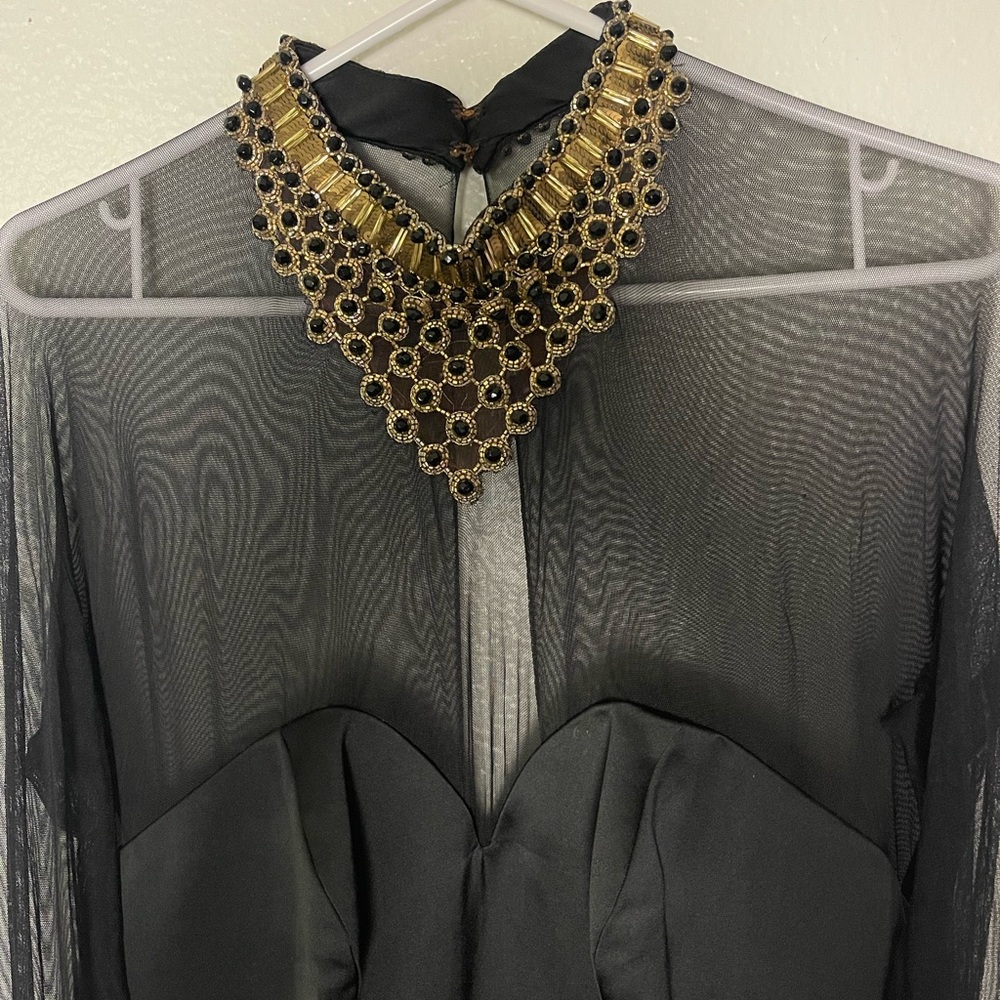 YT by Travilla 1980s Vintage Mesh & Beaded Neckline Gown in Black *AS IS - Picture 5 of 11